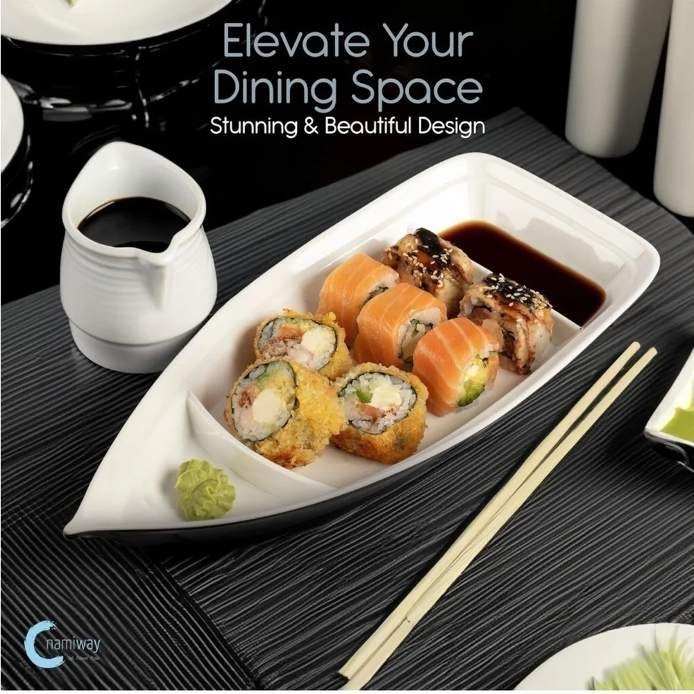 Brand New Sushi Boat Plates Set of 2 Elegant Serving Trays Top Dishwasher Safe